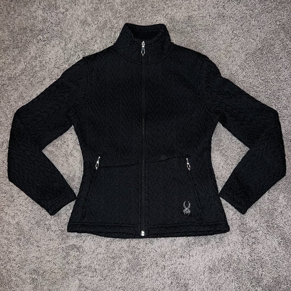 Spyder Sweaters - Spyder Cable Knit Core Sweater Full Zip Jacket Fleece Lined Black Womens Size XS